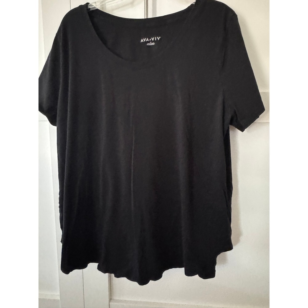 Ava & Viv Womens 1X Black Scoop Neck Short Sleeve Cotton Modal Stretch Tee Shirt - Picture 3 of 8